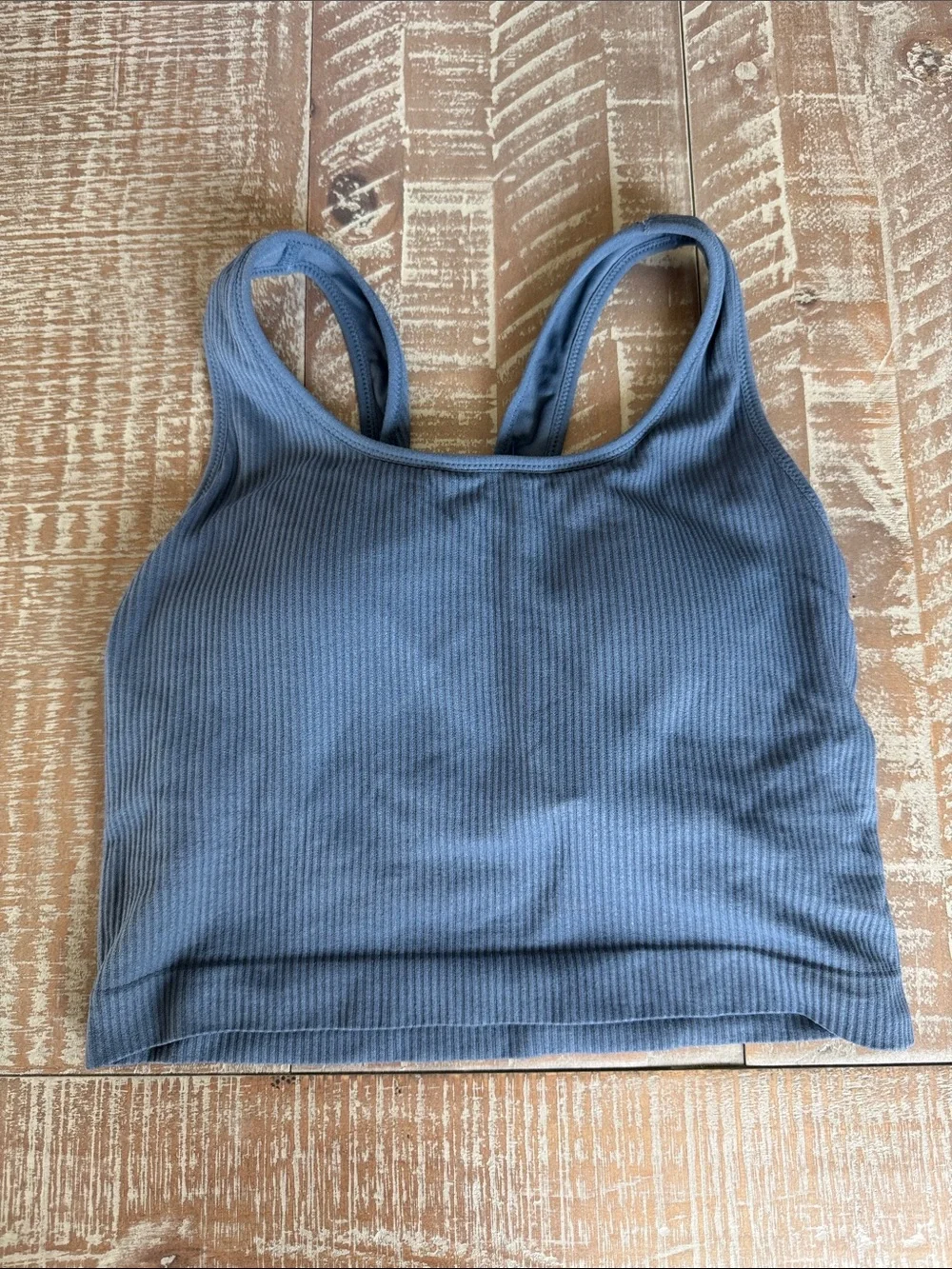 Calia Ribbed Slate Blue Sports Bra Racerback Crop Top - Picture 13 of 13